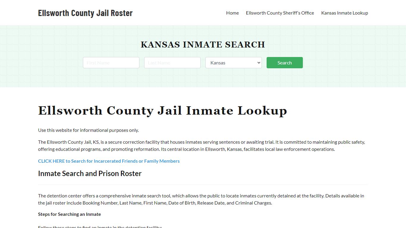 Ellsworth County Jail Roster Lookup, KS, Inmate Search