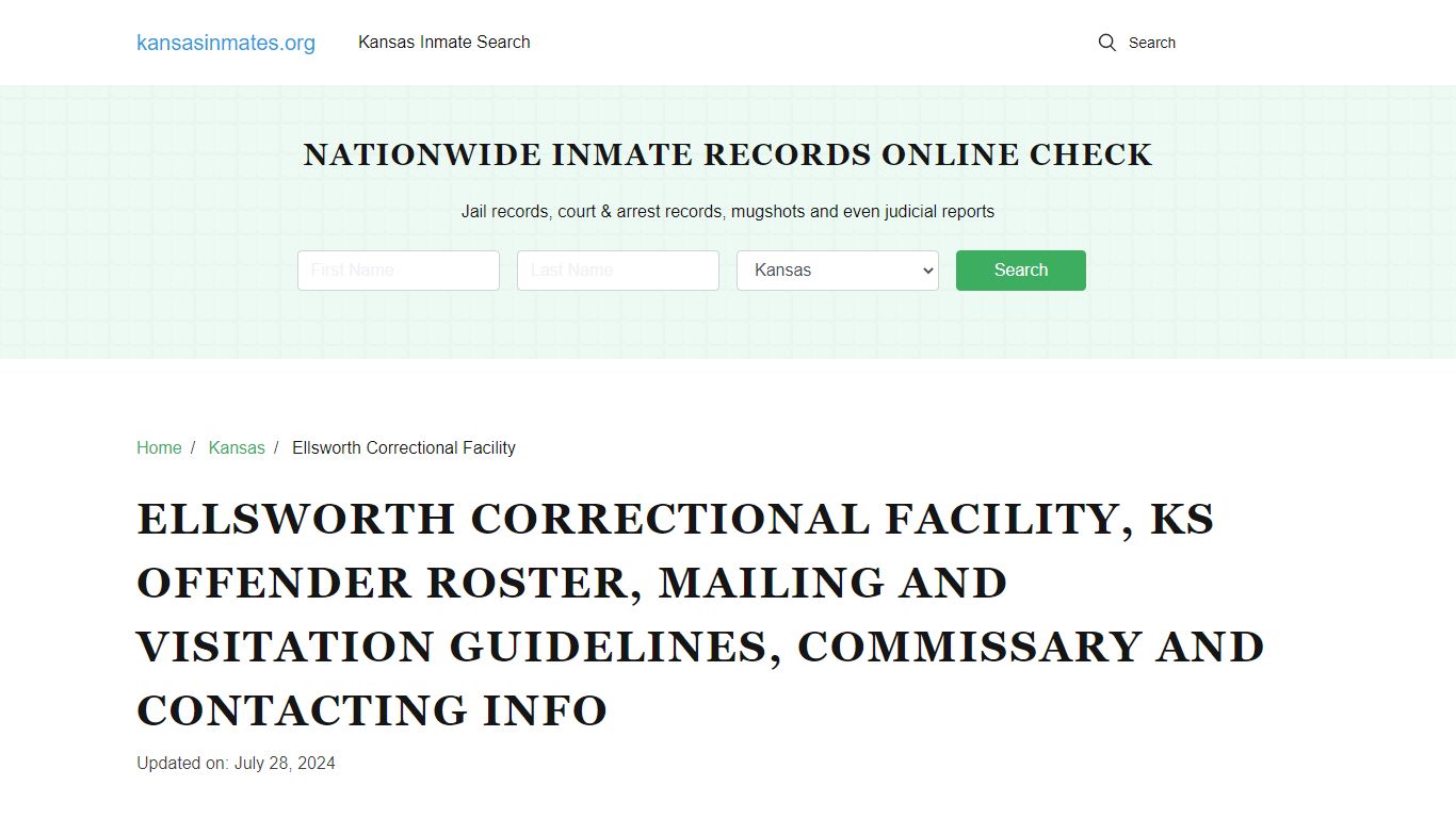 Ellsworth Correctional Facility, KS: Inmate Search, Visitation ...